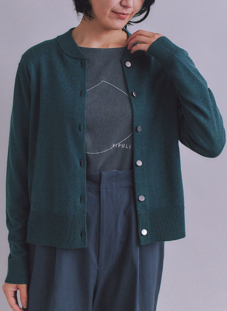 【ウォッシャブル】Organic Cotton Blend Plating ニットブルゾン 詳細画像 Green 2