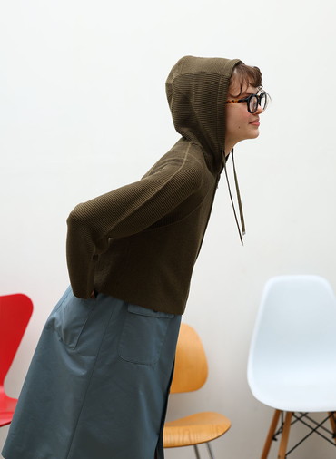 【ウォッシャブル】Garter & Half Cardigan Stitch フーディニット 詳細画像 Light Gray 2