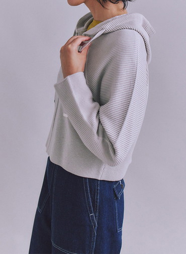 【ウォッシャブル】Garter & Half Cardigan Stitch フーディニット 詳細画像 Light Gray 3