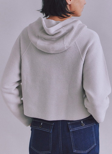 【ウォッシャブル】Garter & Half Cardigan Stitch フーディニット 詳細画像 Light Gray 4