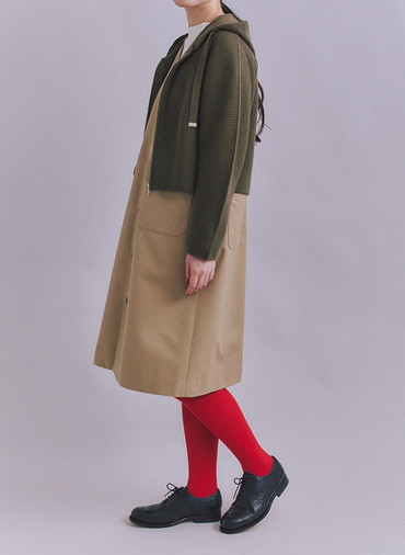 【ウォッシャブル】Garter & Half Cardigan Stitch フーディニット 詳細画像 Khaki 4