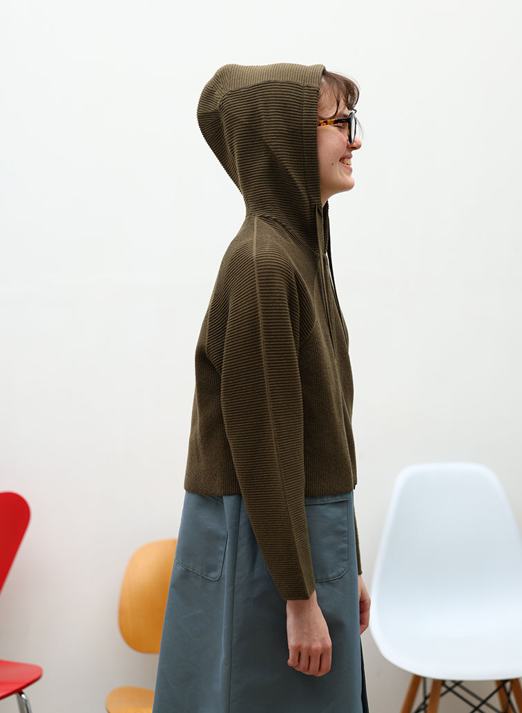 【ウォッシャブル】Garter & Half Cardigan Stitch フーディニット 詳細画像 Light Gray 1