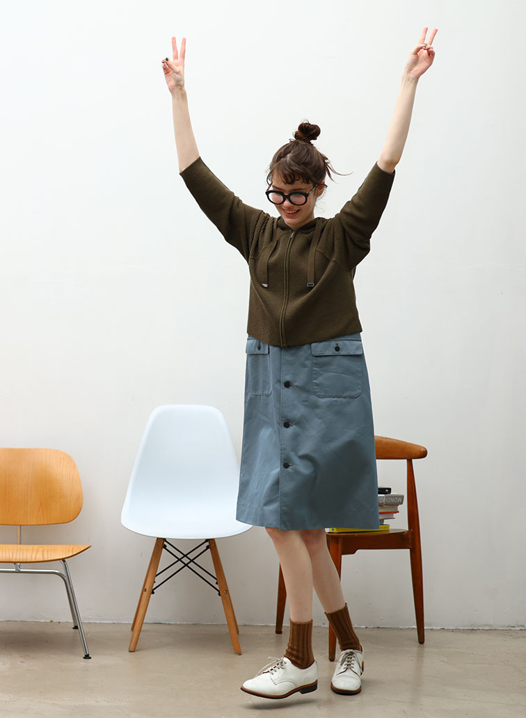 【ウォッシャブル】Garter & Half Cardigan Stitch フーディニット 詳細画像 Light Gray 4