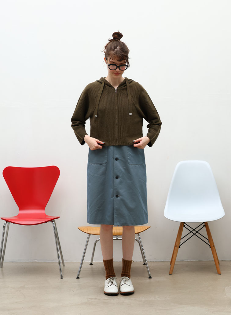 【ウォッシャブル】Garter & Half Cardigan Stitch フーディニット 詳細画像 Light Gray 6