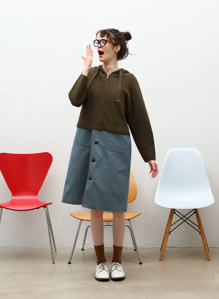 【ウォッシャブル】Garter & Half Cardigan Stitch フーディニット 詳細画像 Light Gray 7