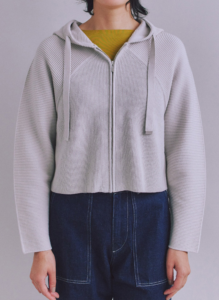 【ウォッシャブル】Garter & Half Cardigan Stitch フーディニット 詳細画像 Light Gray 2