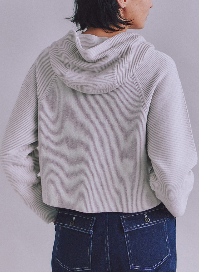 【ウォッシャブル】Garter & Half Cardigan Stitch フーディニット 詳細画像 Light Gray 4