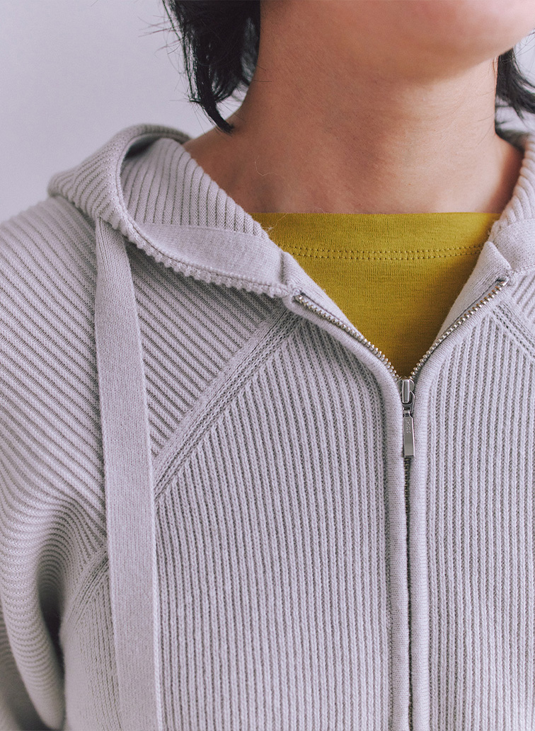 【ウォッシャブル】Garter & Half Cardigan Stitch フーディニット 詳細画像 Light Gray 5