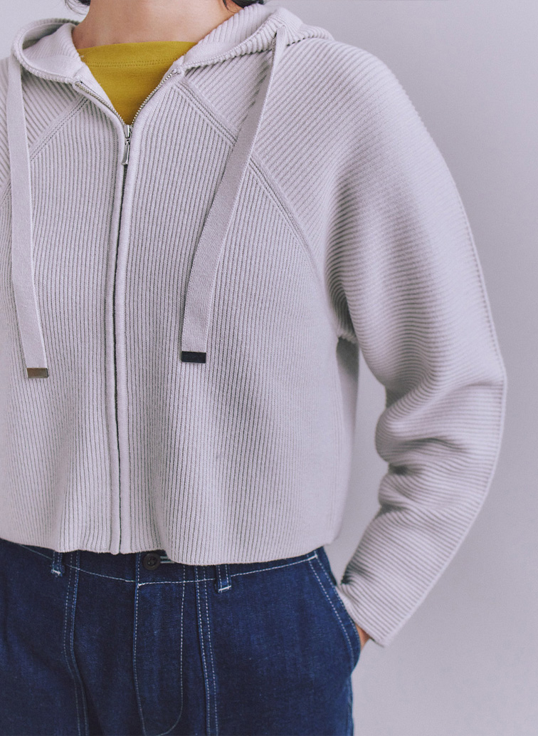 【ウォッシャブル】Garter & Half Cardigan Stitch フーディニット 詳細画像 Light Gray 6