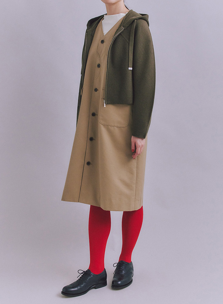 【ウォッシャブル】Garter & Half Cardigan Stitch フーディニット 詳細画像 Khaki 3