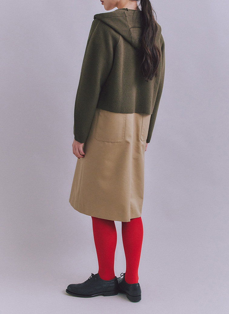 【ウォッシャブル】Garter & Half Cardigan Stitch フーディニット 詳細画像 Khaki 5