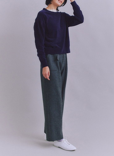 【ウォッシャブル】Creamy Cotton 玉ねぎ刺繍クルーネックニット 詳細画像 Navy 6