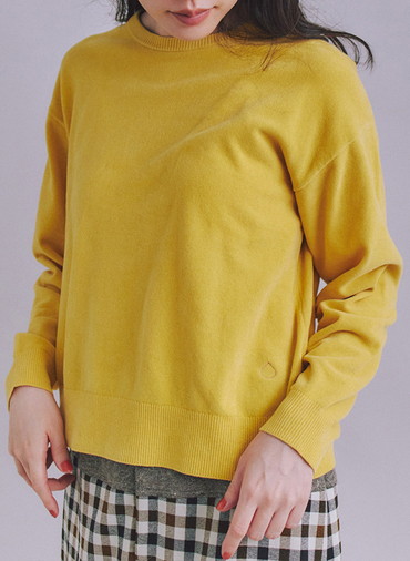 【ウォッシャブル】Creamy Cotton 玉ねぎ刺繍クルーネックニット 詳細画像 Yellow 2