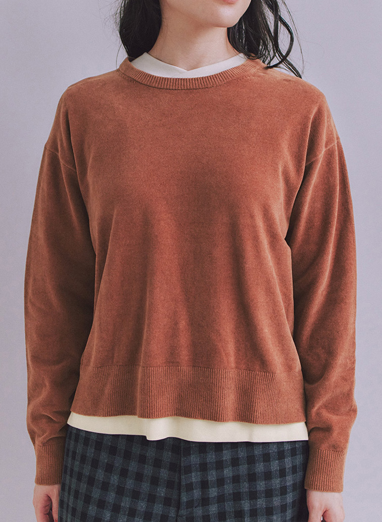 【ウォッシャブル】Creamy Cotton 玉ねぎ刺繍クルーネックニット 詳細画像 Pink 2