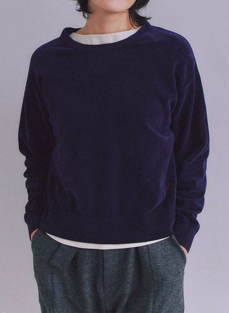 【ウォッシャブル】Creamy Cotton 玉ねぎ刺繍クルーネックニット 詳細画像 Navy 1