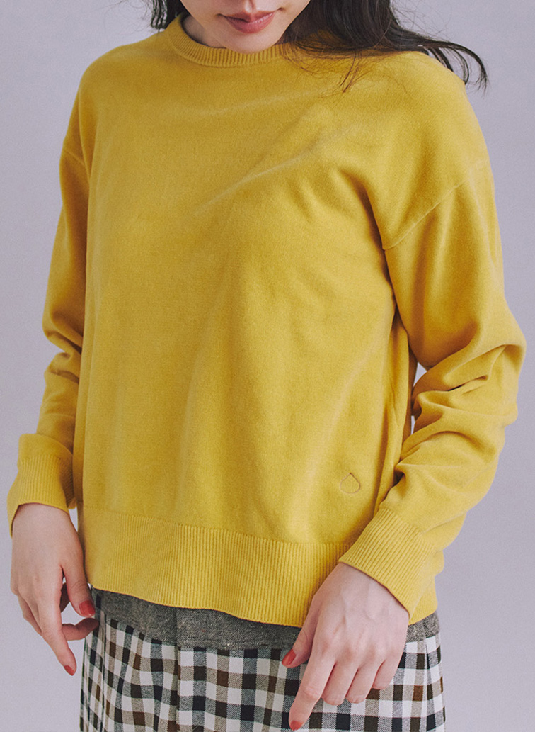 【ウォッシャブル】Creamy Cotton 玉ねぎ刺繍クルーネックニット 詳細画像 Yellow 2