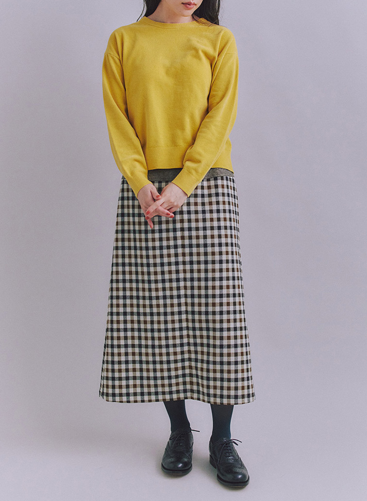 【ウォッシャブル】Creamy Cotton 玉ねぎ刺繍クルーネックニット 詳細画像 Yellow 5