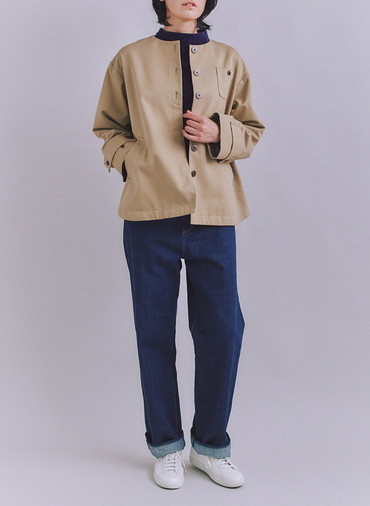 【ウォッシャブル】Creamy Cotton 木の葉柄ボトルネックニット 詳細画像 Navy 5