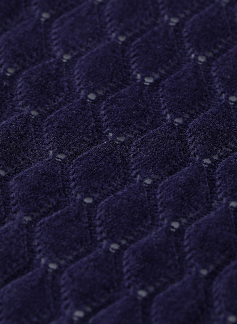 【ウォッシャブル】Creamy Cotton 木の葉柄ボトルネックニット 詳細画像 Navy 6