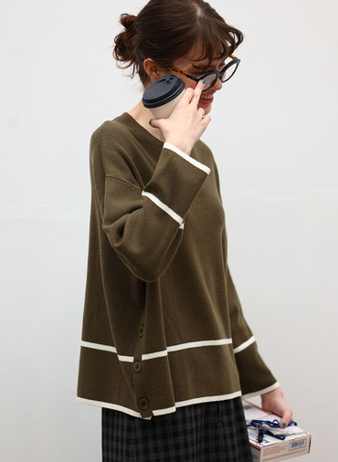 【ウォッシャブル】All Needles アクセントニットプルオーバー 詳細画像 Khaki 2