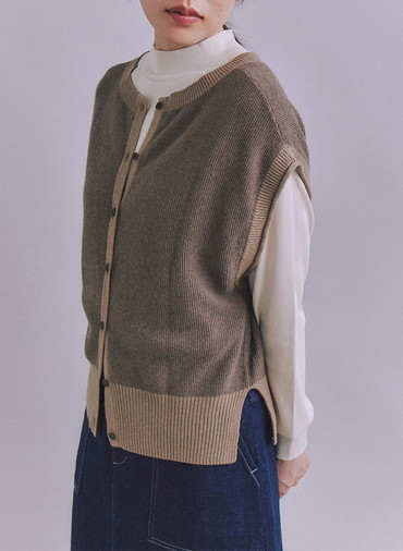 Organic Cotton Wool 配色2wayニットベスト 詳細画像 Dark Brown 2
