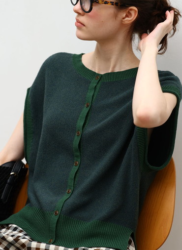Organic Cotton Wool 配色2wayニットベスト