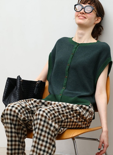 Organic Cotton Wool 配色2wayニットベスト 詳細画像 Green 2