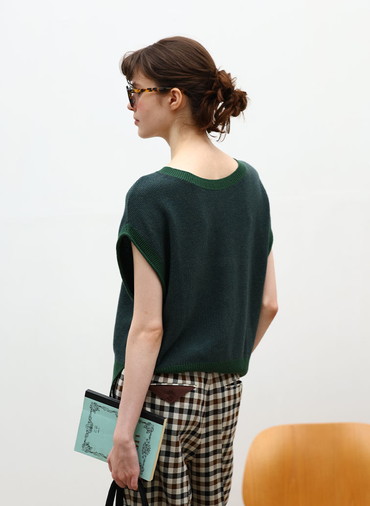 Organic Cotton Wool 配色2wayニットベスト 詳細画像 Green 4