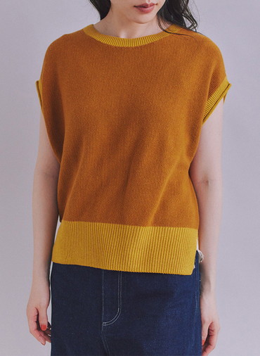 Organic Cotton Wool 配色2wayニットベスト 詳細画像 Yellow 2