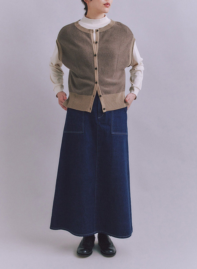 Organic Cotton Wool 配色2wayニットベスト 詳細画像 Dark Brown 4