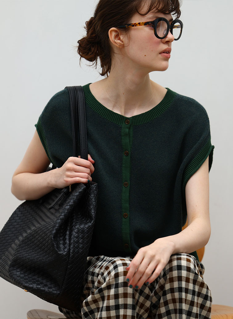 Organic Cotton Wool 配色2wayニットベスト 詳細画像 Green 3