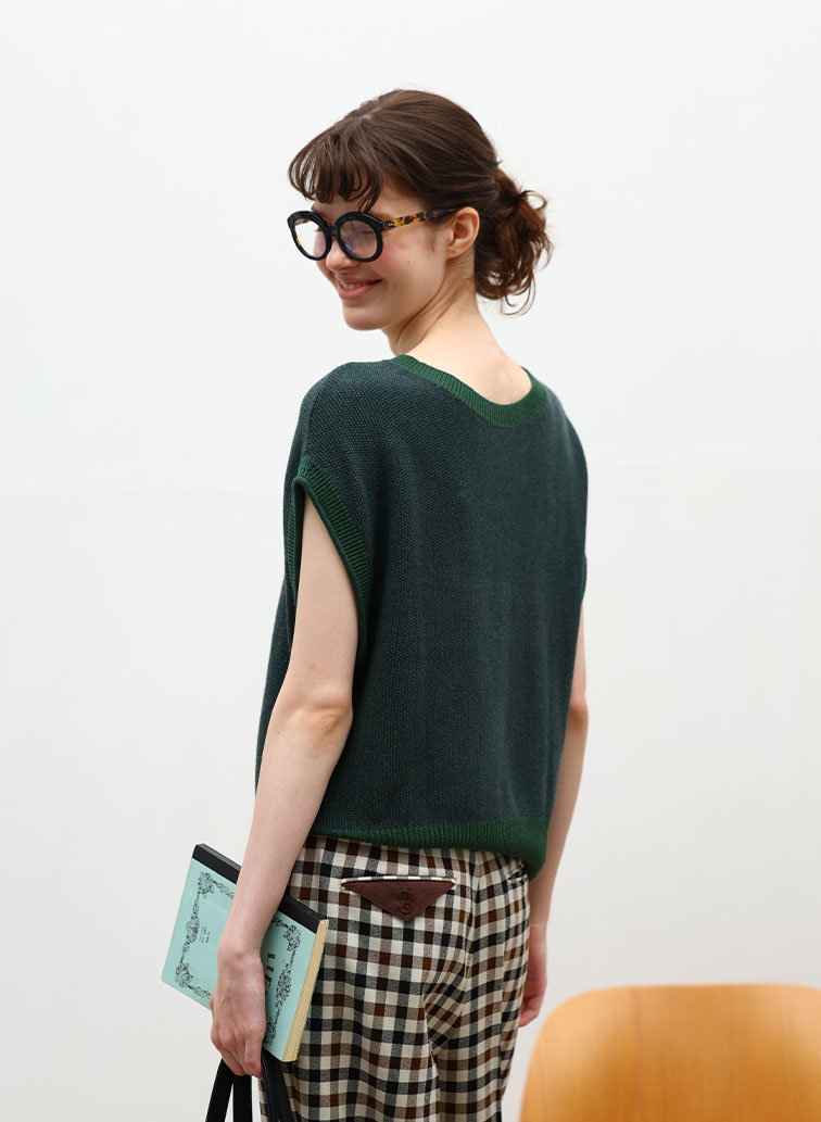 Organic Cotton Wool 配色2wayニットベスト 詳細画像 Green 5