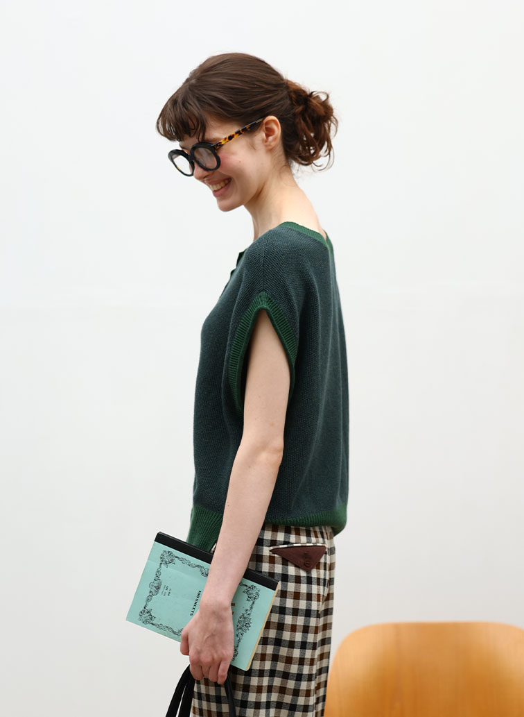 Organic Cotton Wool 配色2wayニットベスト 詳細画像 Green 6