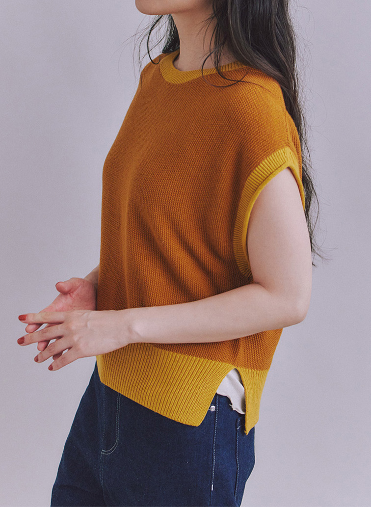 Organic Cotton Wool 配色2wayニットベスト 詳細画像 Yellow 1