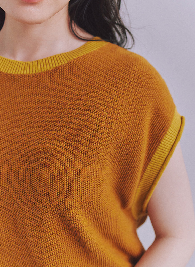 Organic Cotton Wool 配色2wayニットベスト 詳細画像 Yellow 4