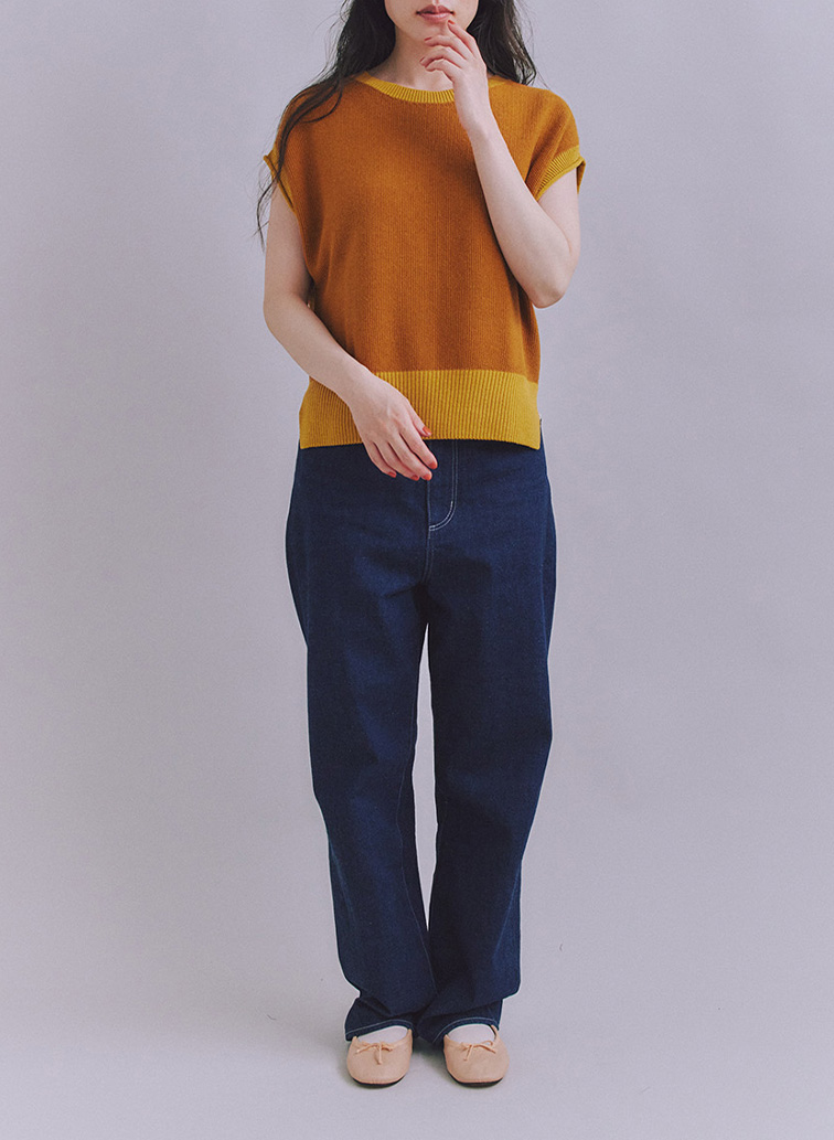 Organic Cotton Wool 配色2wayニットベスト 詳細画像 Yellow 7