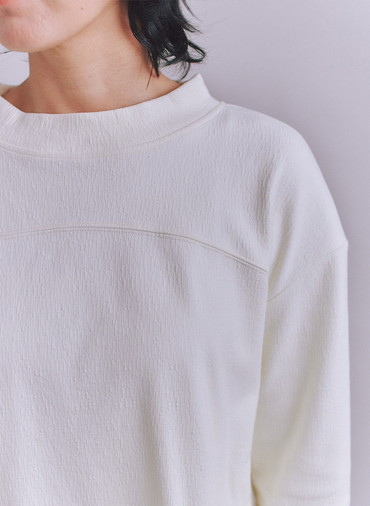Crepe Double Face Knit 切替えボトルネックプルオーバー 詳細画像 White 4