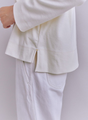 Crepe Double Face Knit 切替えボトルネックプルオーバー 詳細画像 White 5