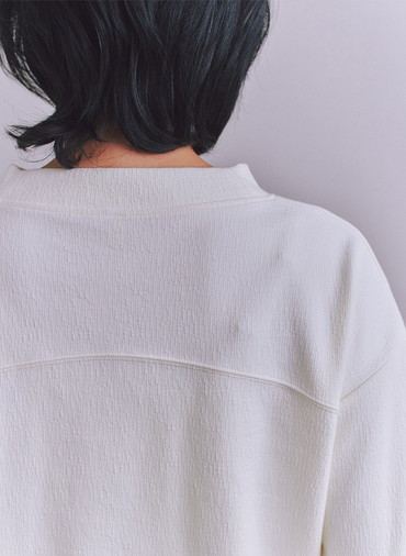Crepe Double Face Knit 切替えボトルネックプルオーバー 詳細画像 White 6