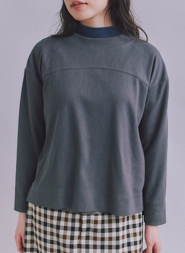 Crepe Double Face Knit 切替えボトルネックプルオーバー 詳細画像 Dark Gray 2