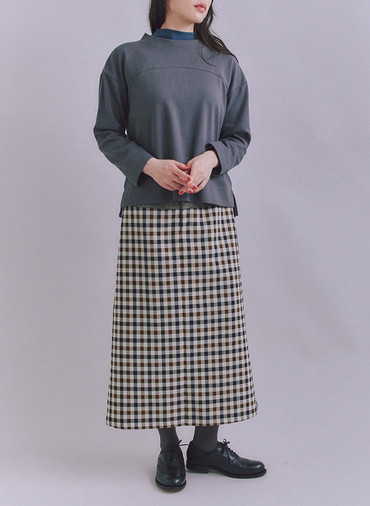 Crepe Double Face Knit 切替えボトルネックプルオーバー 詳細画像 Dark Gray 4