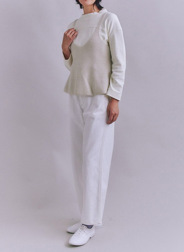 Crepe Double Face Knit 切替えボトルネックプルオーバー 詳細画像 White 3