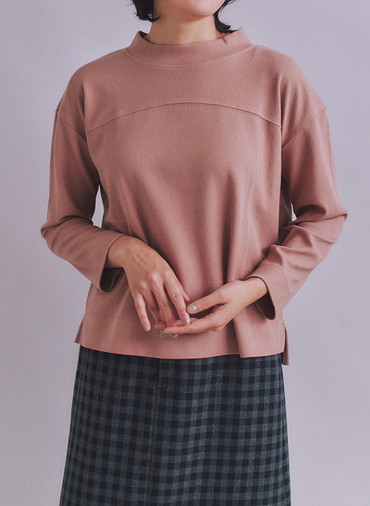 Crepe Double Face Knit 切替えボトルネックプルオーバー 詳細画像 Pink 2