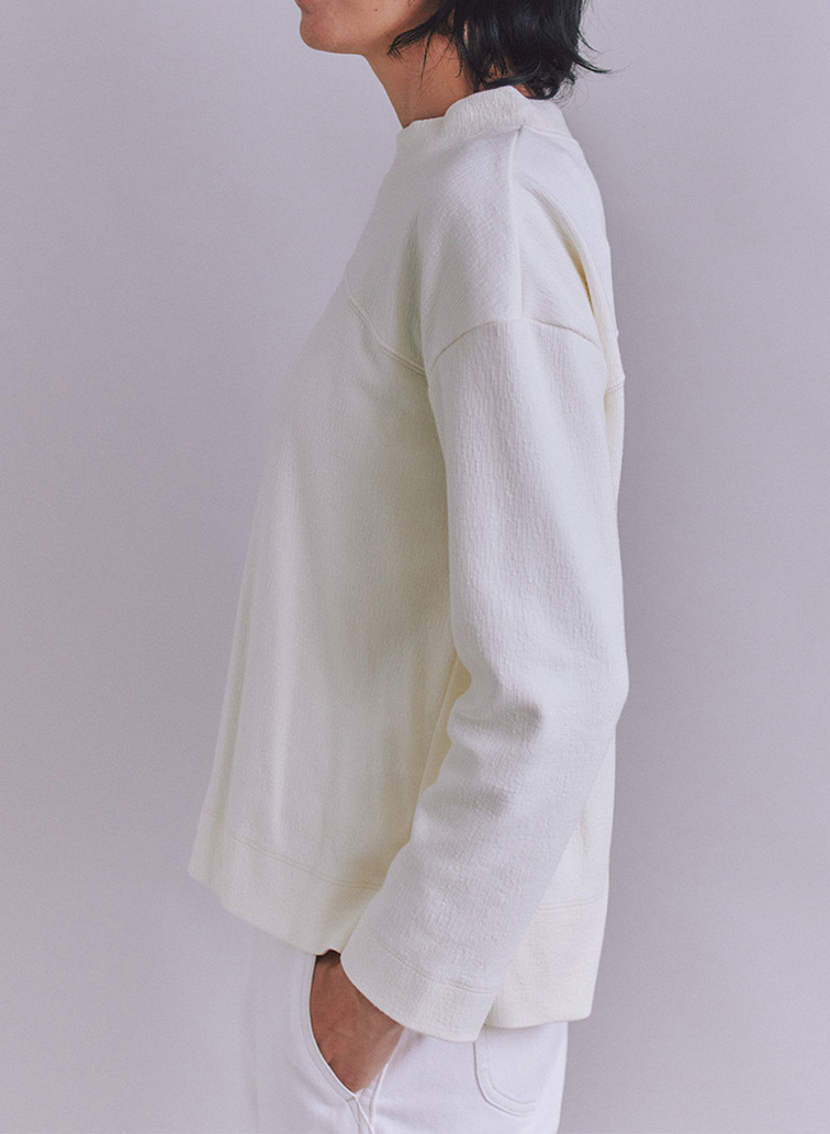 Crepe Double Face Knit 切替えボトルネックプルオーバー 詳細画像 White 2