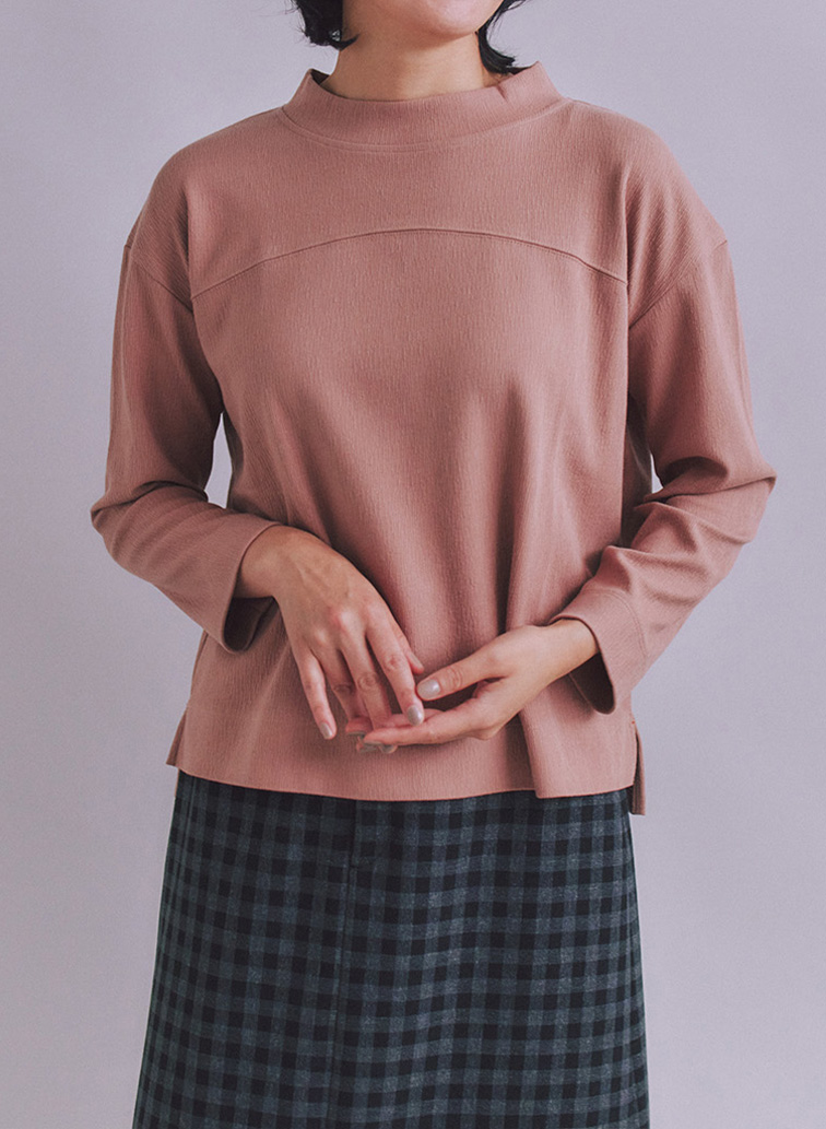 Crepe Double Face Knit 切替えボトルネックプルオーバー 詳細画像 Pink 2