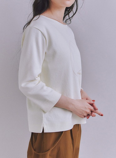 Crepe Double Face Knit SIPULI刺繍プルオーバー 詳細画像 White 2