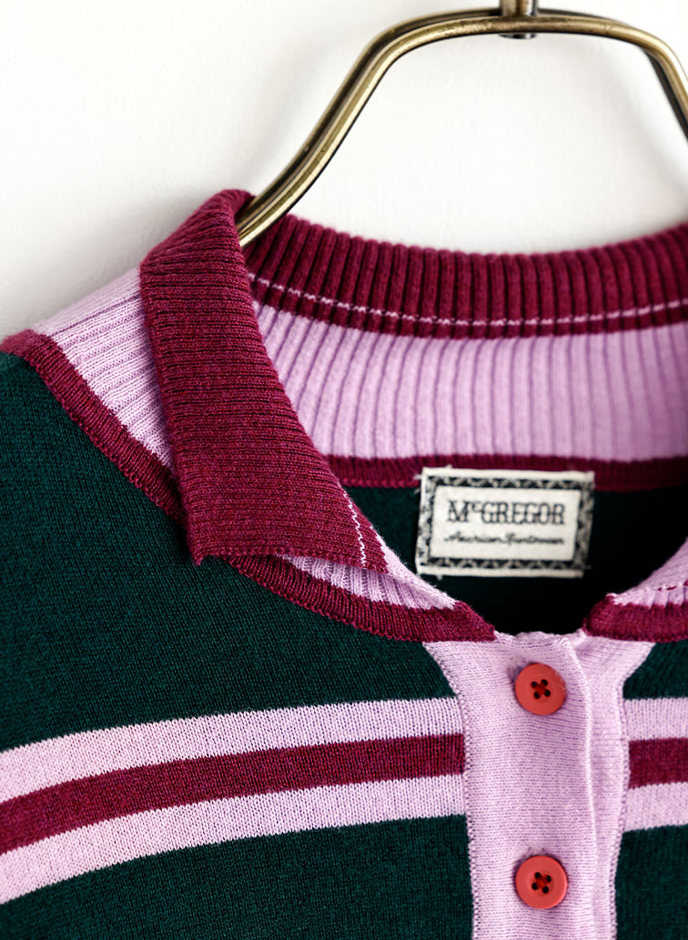 Multi Border Polo Knit 詳細画像 Beige 2