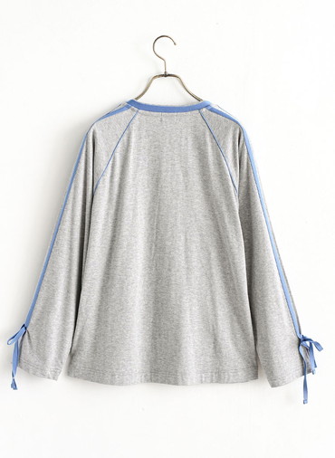Shoulder Stripe Ribbon Tops 詳細画像 Gray 1