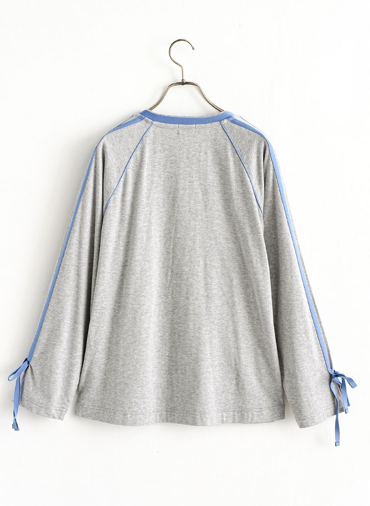 Shoulder Stripe Ribbon Tops 詳細画像 Gray 1