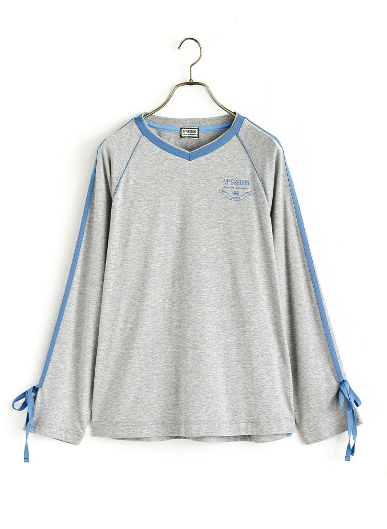 Shoulder Stripe Ribbon Tops 詳細画像 Gray 1